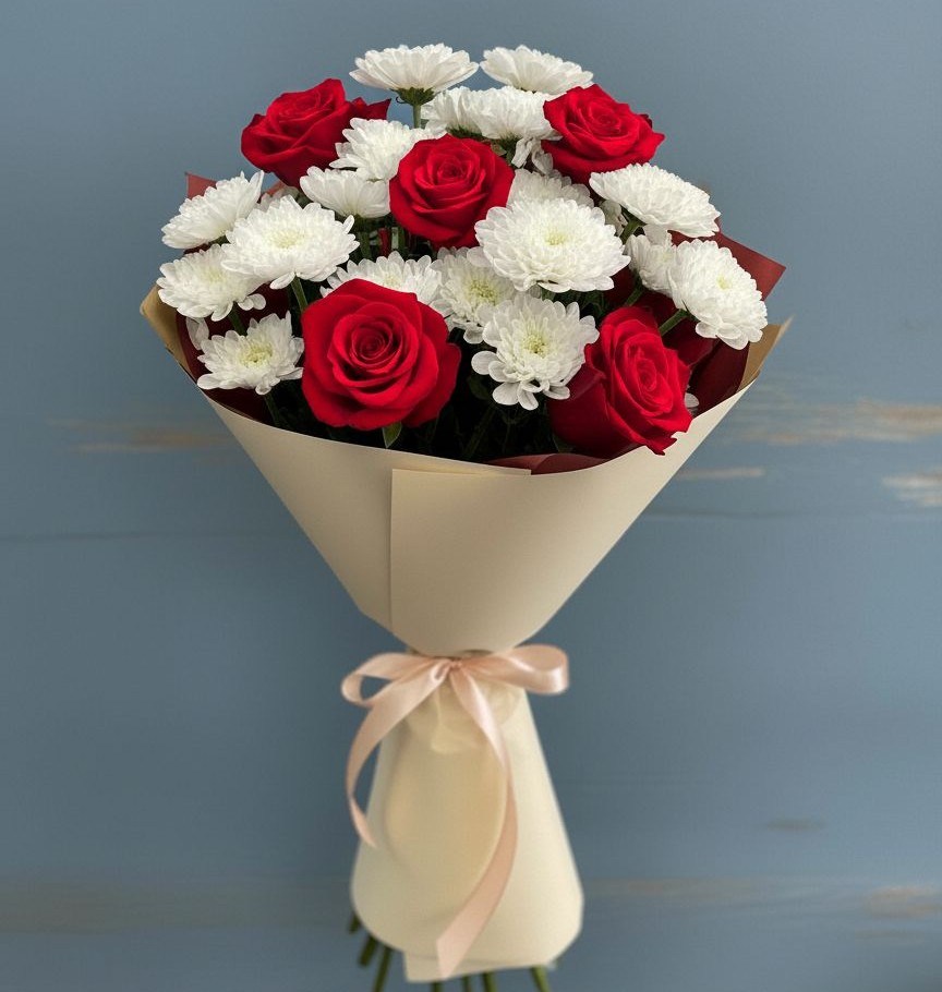 Букет цветов из: Розы и Хризантемы в Поселок Конезавода