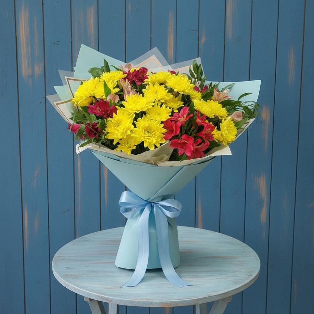 Букет цветов из: Альстромерии и Хризантемы в Поселок Конезавода