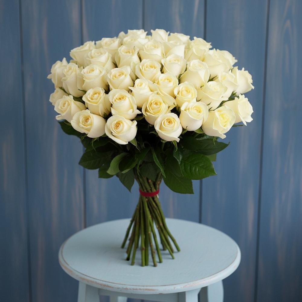 Букет 51 Белая роза Эдлесс Лав в Поселок Конезавода