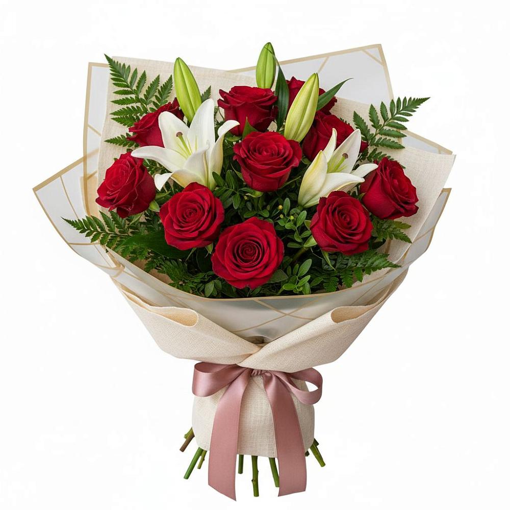 Букет цветов из: Лилии и Розы в Поселок Конезавода