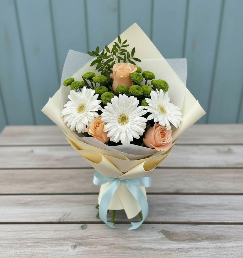 Букет цветов из: Герберы, Розы и Хризантемы в Поселок Конезавода