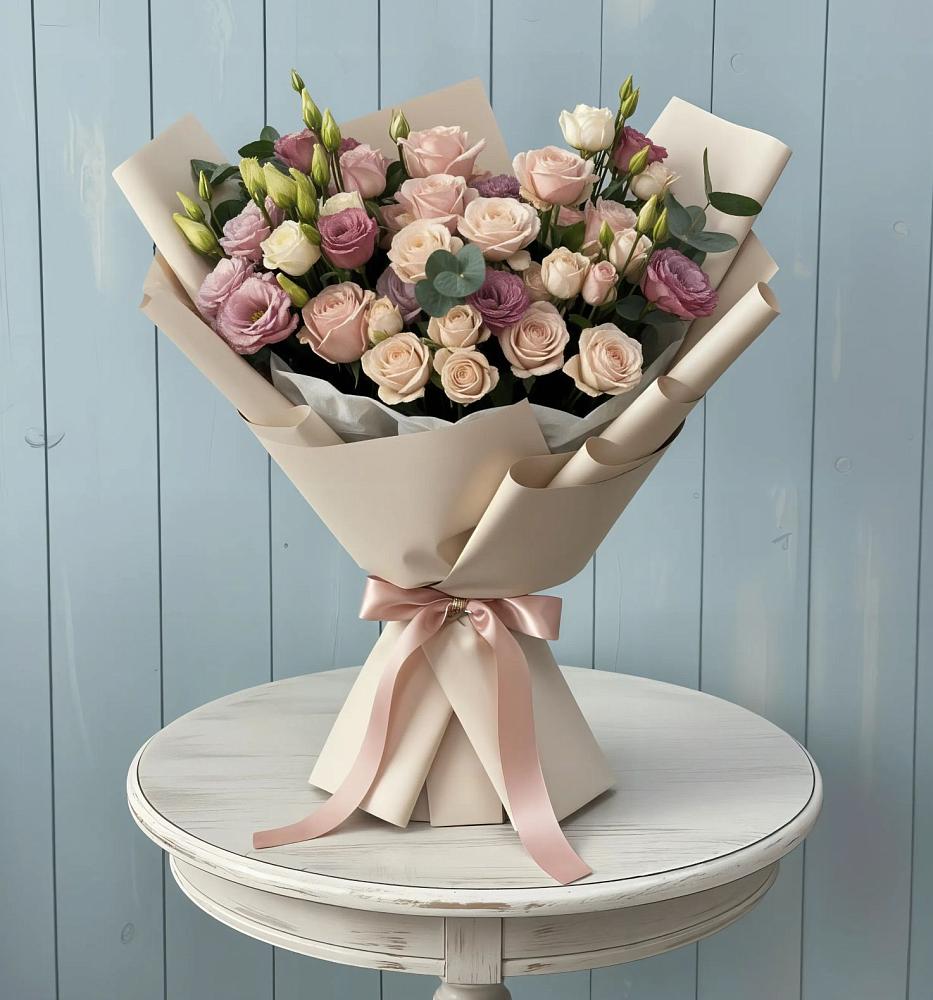 Букет цветов из: Розы и Лизиантусы в Поселок Конезавода