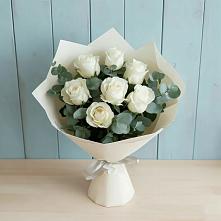 Букет Белые розы в Эвкалипте #REPLACE_PRED# Поселок Конезавода