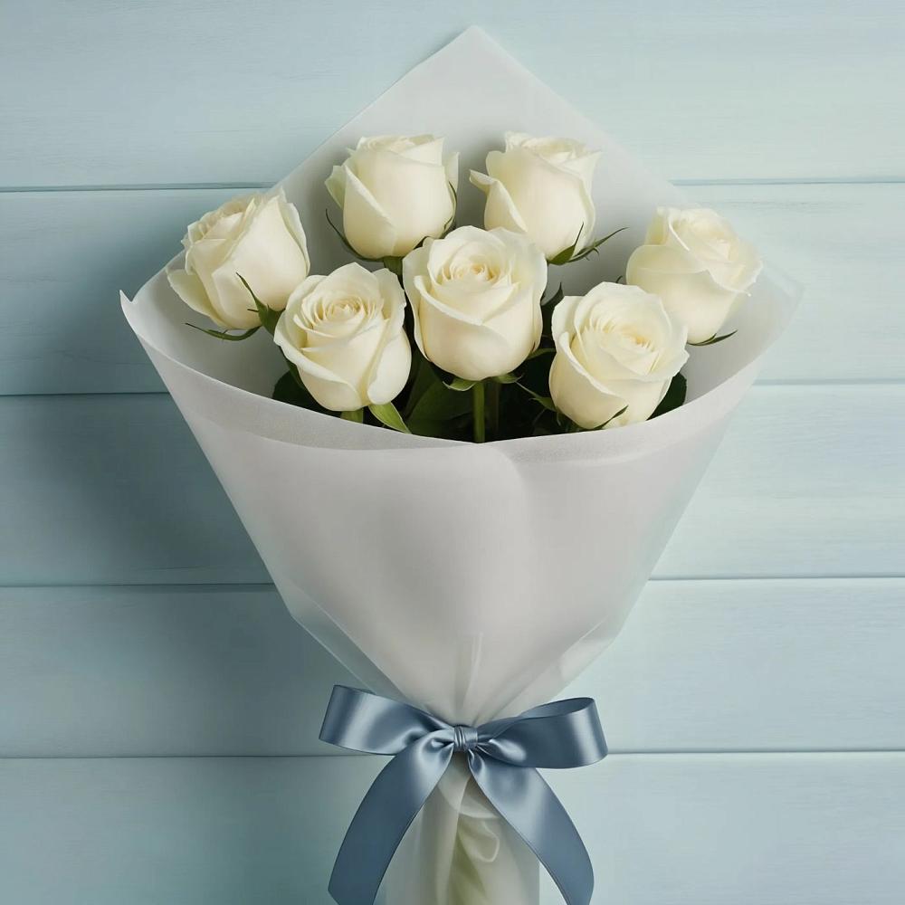 Букет 7 Белых роз Эдлесс Лав в Поселок Конезавода